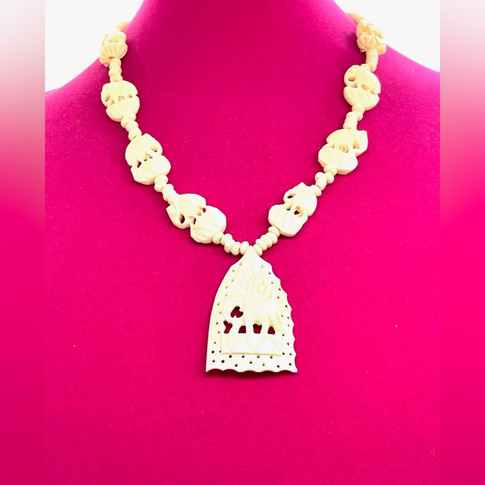 Vintage Elephant Designed Yak Bone Necklace